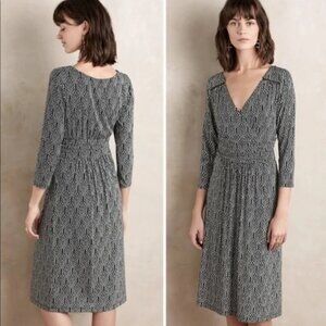 Maeve Anthropologie Galena Black & White 3/4 Length Sleeve Dress - Size XS